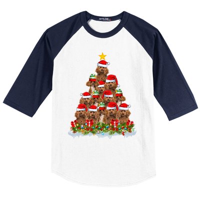 Poodle Dog Lover Xmas Tree Santa Christmas Poodle Gift Baseball Sleeve Shirt