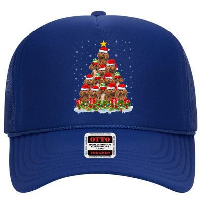 Poodle Dog Lover Xmas Tree Santa Christmas Poodle Gift High Crown Mesh Back Trucker Hat