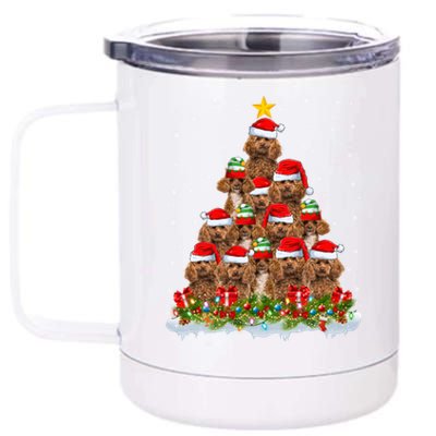 Poodle Dog Lover Xmas Tree Santa Christmas Poodle Gift 12 oz Stainless Steel Tumbler Cup