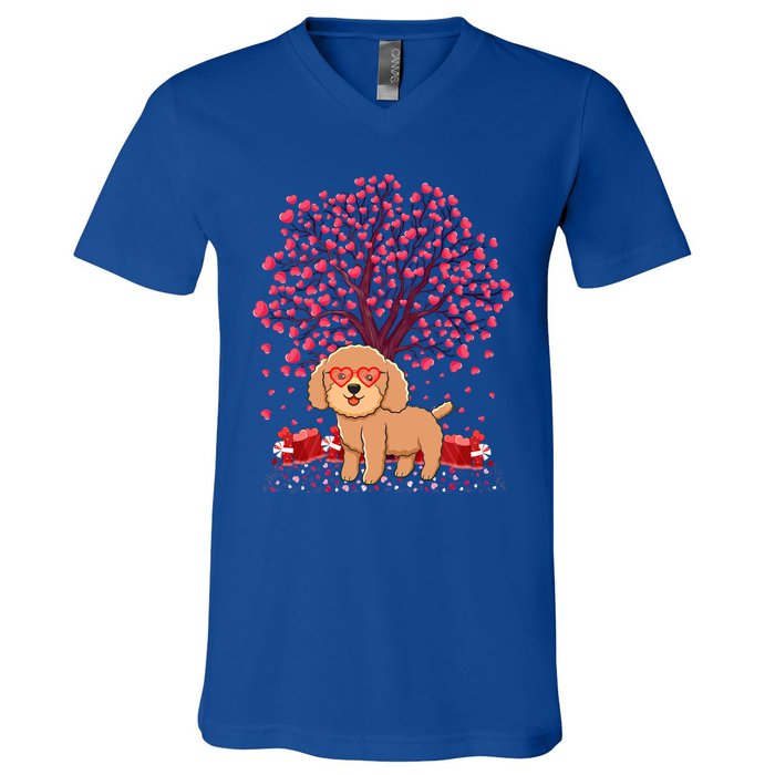 Poodle Dog Lover Heart Tree Poodle Valentine's Day Gift V-Neck T-Shirt