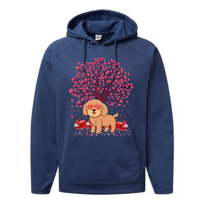 Poodle Dog Lover Heart Tree Poodle Valentine's Day Gift Performance Fleece Hoodie