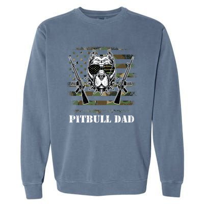 Pitbull Dad Like A Regular Dad But Cooler Guns American Flag Cute Gift Garment-Dyed Sweatshirt