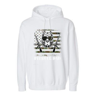 Pitbull Dad Like A Regular Dad But Cooler Guns American Flag Cute Gift Garment-Dyed Fleece Hoodie