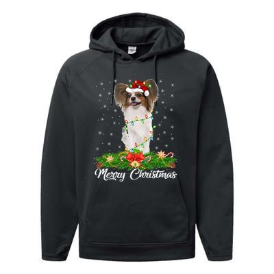 Papillon Dog Lover Matching Santa Hat Papillon Christmas Long Sleeve Performance Fleece Hoodie