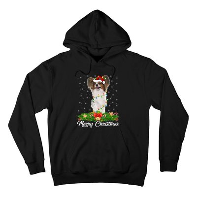 Papillon Dog Lover Matching Santa Hat Papillon Christmas Long Sleeve Hoodie