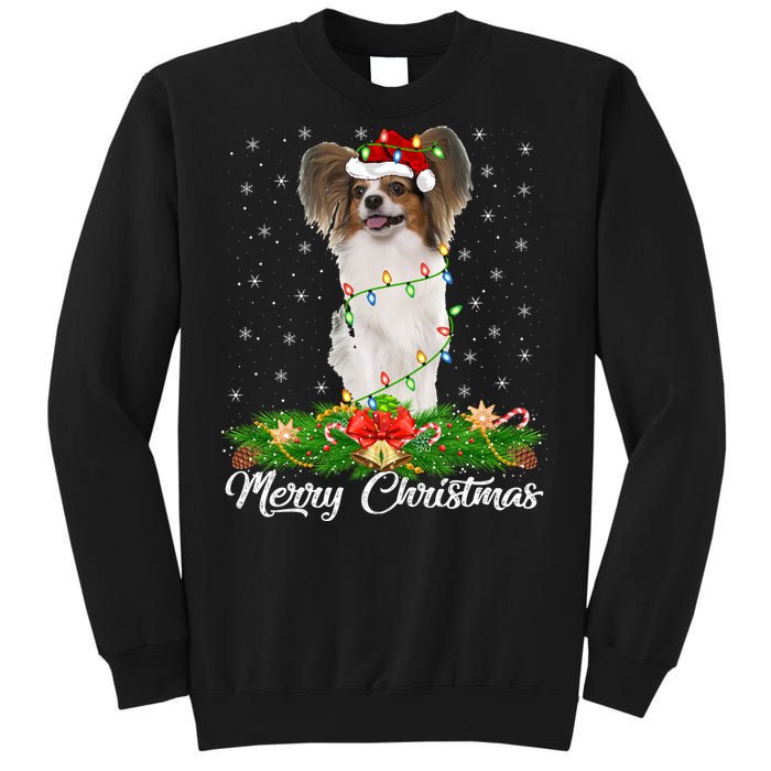 Papillon Dog Lover Matching Santa Hat Papillon Christmas Long Sleeve Sweatshirt