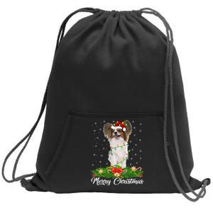 Papillon Dog Lover Matching Santa Hat Papillon Christmas Long Sleeve Sweatshirt Cinch Pack Bag