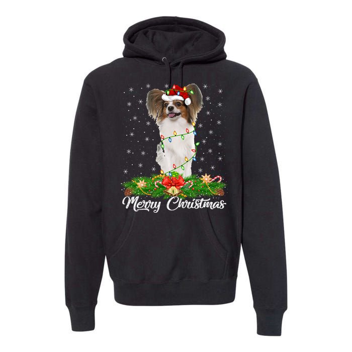 Papillon Dog Lover Matching Santa Hat Papillon Christmas Long Sleeve Premium Hoodie