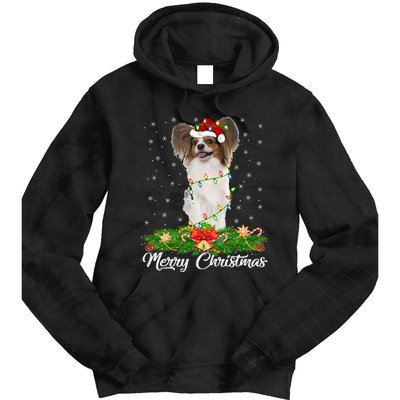 Papillon Dog Lover Matching Santa Hat Papillon Christmas Long Sleeve Tie Dye Hoodie