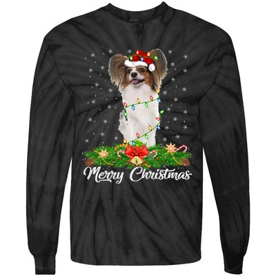 Papillon Dog Lover Matching Santa Hat Papillon Christmas Long Sleeve Tie-Dye Long Sleeve Shirt