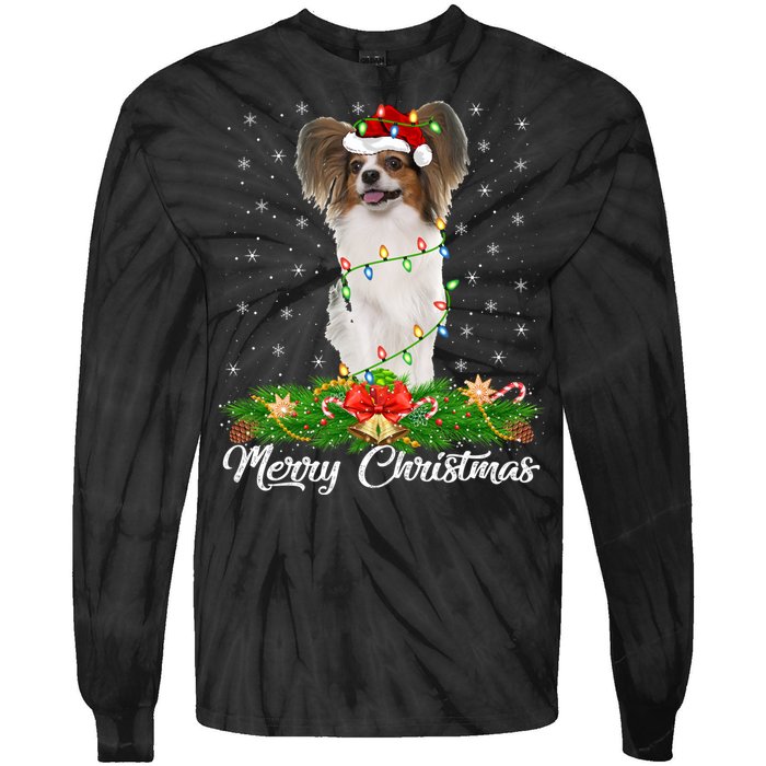 Papillon Dog Lover Matching Santa Hat Papillon Christmas Long Sleeve Tie-Dye Long Sleeve Shirt