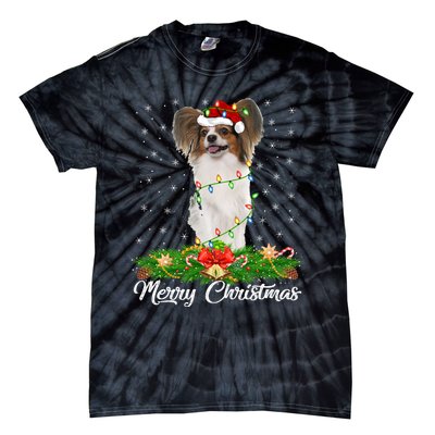 Papillon Dog Lover Matching Santa Hat Papillon Christmas Long Sleeve Tie-Dye T-Shirt