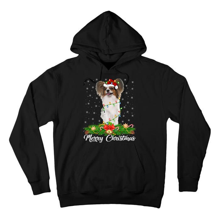 Papillon Dog Lover Matching Santa Hat Papillon Christmas Long Sleeve Tall Hoodie