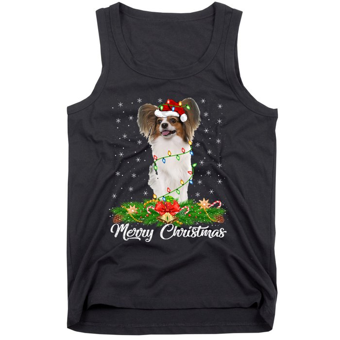 Papillon Dog Lover Matching Santa Hat Papillon Christmas Long Sleeve Tank Top