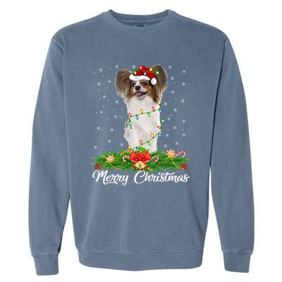 Papillon Dog Lover Matching Santa Hat Papillon Christmas Long Sleeve Garment-Dyed Sweatshirt