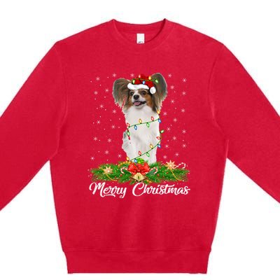 Papillon Dog Lover Matching Santa Hat Papillon Christmas Long Sleeve Premium Crewneck Sweatshirt