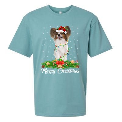 Papillon Dog Lover Matching Santa Hat Papillon Christmas Long Sleeve Sueded Cloud Jersey T-Shirt