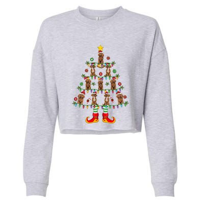 Poodle Dog Lover Xmas Holiday Lighting Poodle Christmas Tree Gift Cropped Pullover Crew