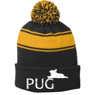 Pug Dog Lover Stripe Pom Pom Beanie