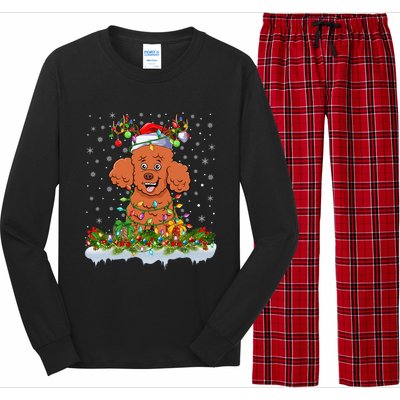 Poodle Dog Lover Xmas Lighting Santa Poodle Christmas Gift Long Sleeve Pajama Set