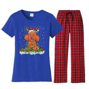 Poodle Dog Lover Xmas Lighting Santa Poodle Christmas Gift Women's Flannel Pajama Set