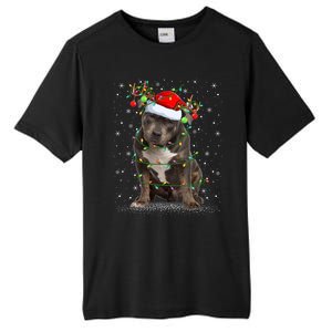 Pitbull Dog Lover Xmas Holiday Light Santa Pitbull Christmas Gift Tall Fusion ChromaSoft Performance T-Shirt