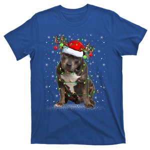 Pitbull Dog Lover Xmas Holiday Light Santa Pitbull Christmas Gift T-Shirt