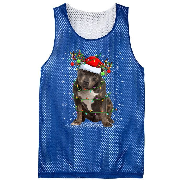 Pitbull Dog Lover Xmas Holiday Light Santa Pitbull Christmas Gift Mesh Reversible Basketball Jersey Tank