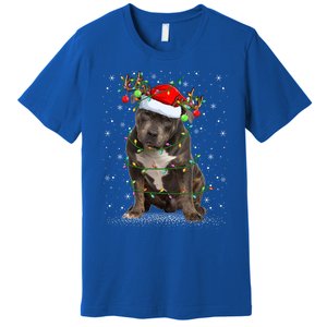 Pitbull Dog Lover Xmas Holiday Light Santa Pitbull Christmas Gift Premium T-Shirt