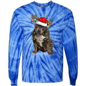 Pitbull Dog Lover Xmas Holiday Light Santa Pitbull Christmas Gift Tie-Dye Long Sleeve Shirt