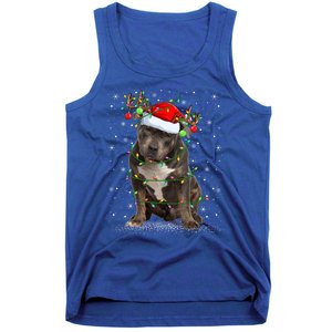 Pitbull Dog Lover Xmas Holiday Light Santa Pitbull Christmas Gift Tank Top