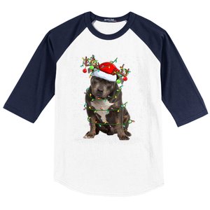 Pitbull Dog Lover Xmas Holiday Light Santa Pitbull Christmas Gift Baseball Sleeve Shirt