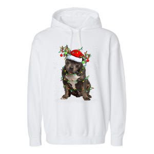 Pitbull Dog Lover Xmas Holiday Light Santa Pitbull Christmas Gift Garment-Dyed Fleece Hoodie