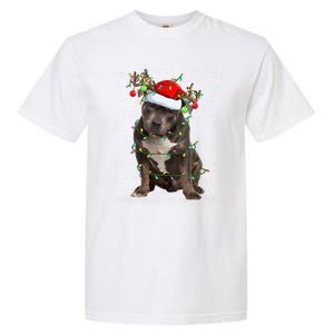 Pitbull Dog Lover Xmas Holiday Light Santa Pitbull Christmas Gift Garment-Dyed Heavyweight T-Shirt