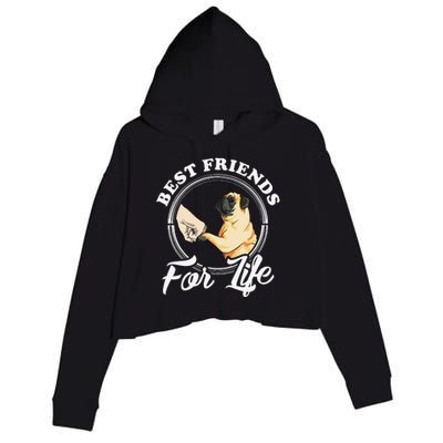 Pug Dog Lover Design Best Friends For Life Funny Pug Crop Fleece Hoodie