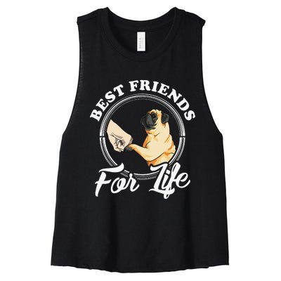 Pug Dog Lover Design Best Friends For Life Funny Pug Women's Racerback Cropped Tank