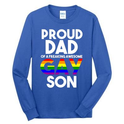 Proud Dad Lgbtq Ally Gift Free Dad Hugs Pride Gay Son Funny Gift Tall Long Sleeve T-Shirt