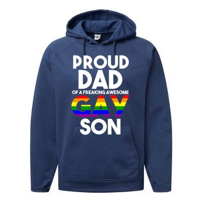 Proud Dad Lgbtq Ally Gift Free Dad Hugs Pride Gay Son Funny Gift Performance Fleece Hoodie