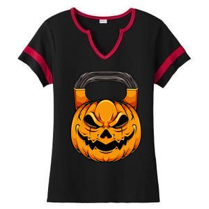 Pumpkin Dumbbell Lazy Halloween Costume Workout Gym Lover Ladies Halftime Notch Neck Tee