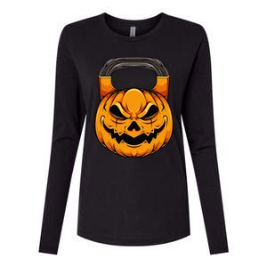 Pumpkin Dumbbell Lazy Halloween Costume Workout Gym Lover Womens Cotton Relaxed Long Sleeve T-Shirt