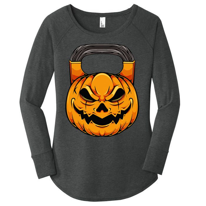 Pumpkin Dumbbell Lazy Halloween Costume Workout Gym Lover Women's Perfect Tri Tunic Long Sleeve Shirt