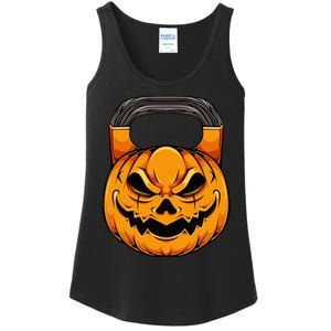 Pumpkin Dumbbell Lazy Halloween Costume Workout Gym Lover Ladies Essential Tank