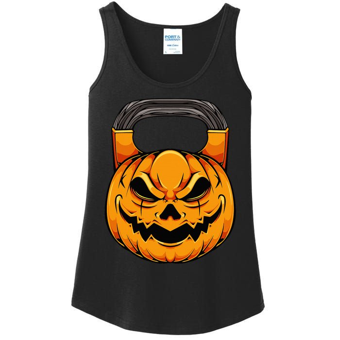 Pumpkin Dumbbell Lazy Halloween Costume Workout Gym Lover Ladies Essential Tank