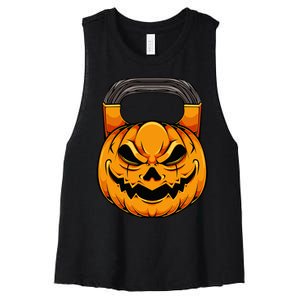 Pumpkin Dumbbell Lazy Halloween Costume Workout Gym Lover Women's Racerback Cropped Tank