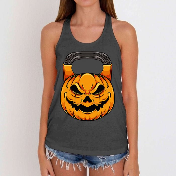 Pumpkin Dumbbell Lazy Halloween Costume Workout Gym Lover Women's Knotted Racerback Tank