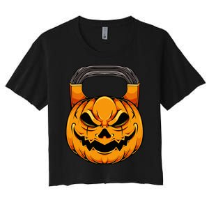 Pumpkin Dumbbell Lazy Halloween Costume Workout Gym Lover Women's Crop Top Tee