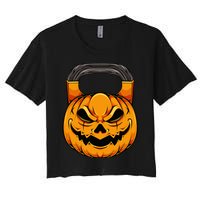 Pumpkin Dumbbell Lazy Halloween Costume Workout Gym Lover Women's Crop Top Tee