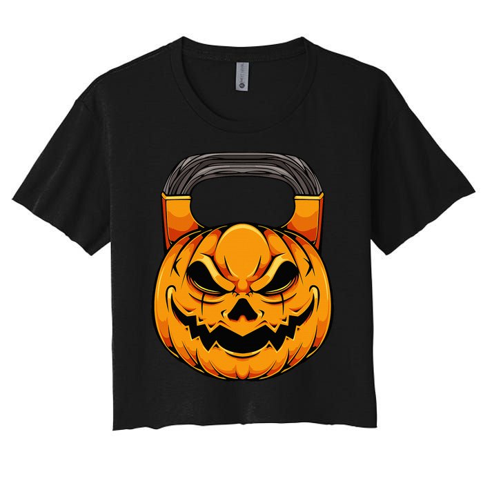 Pumpkin Dumbbell Lazy Halloween Costume Workout Gym Lover Women's Crop Top Tee