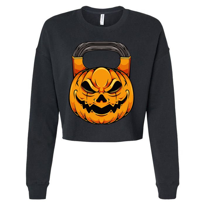 Pumpkin Dumbbell Lazy Halloween Costume Workout Gym Lover Cropped Pullover Crew