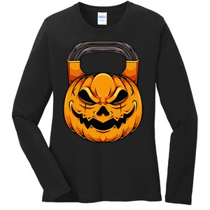 Pumpkin Dumbbell Lazy Halloween Costume Workout Gym Lover Ladies Long Sleeve Shirt